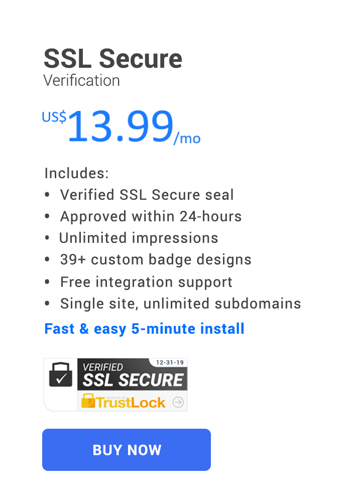TrustLock trust badge SSL verification 13.99 per month